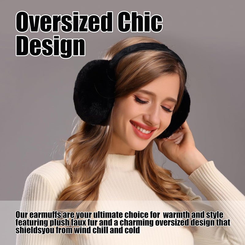 Fsmiling Winter Ear Muffs For Women Fuzzy Earmuffs Adjustable Ear Warmer Foldable - Image 2